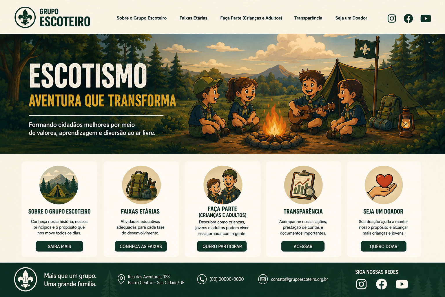 Exemplo de site simples do grupo escoteiro